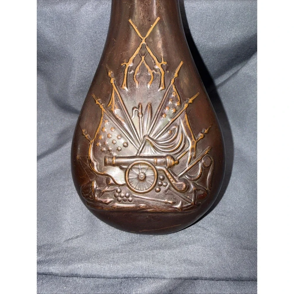 Antique Copper & Brass Black Powder Flask 7.5